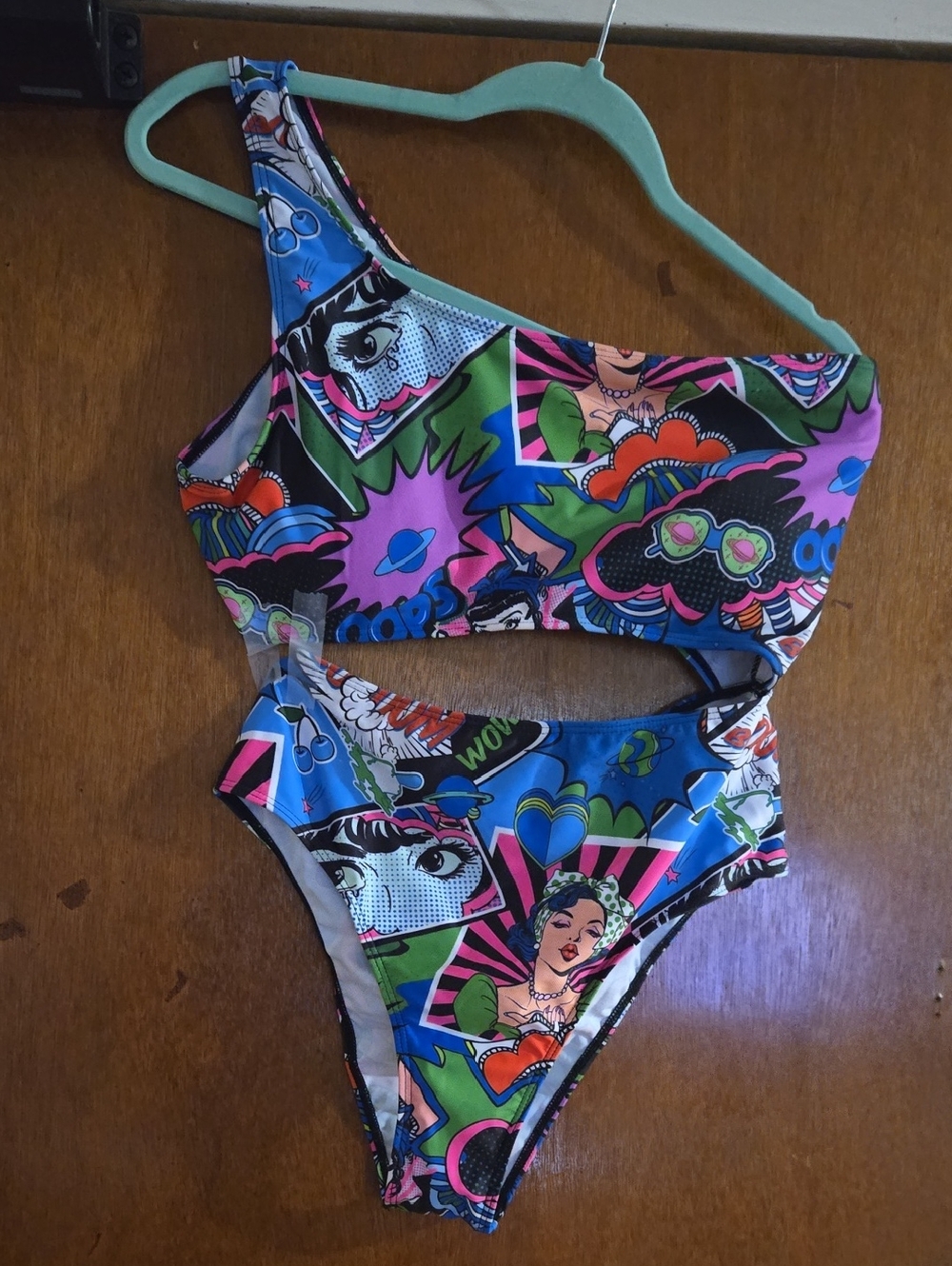 Kids One-Shoulder Two-Piece Swim Set in Multicolor Pop Art